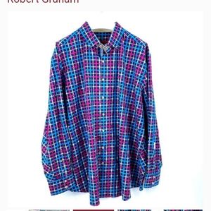 Robert Graham blue and pink checkered shirt